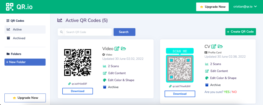 Instructions on how to create a music qr code from the QR.io dashboard