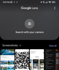 Google Lens accessing the image gallery on a smartphone to scan a QR code from a screenshot