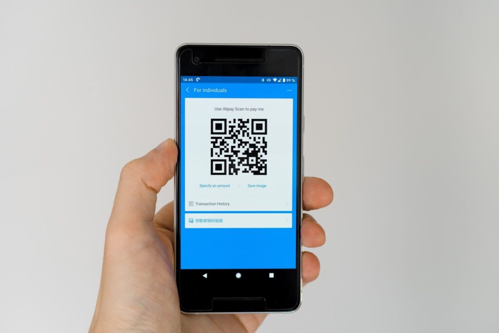 QR code on a smartphone screen ready to be scanned for payment