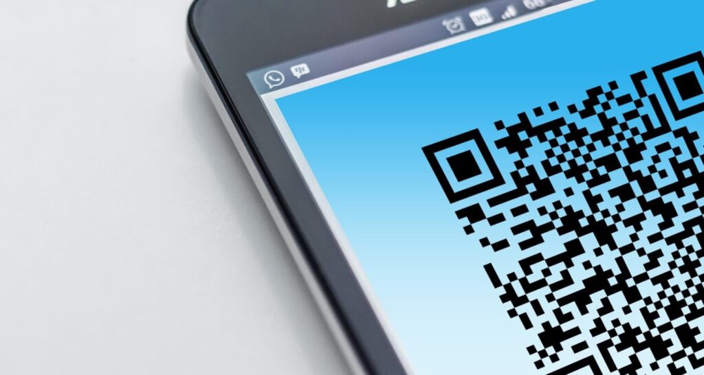 A QR code on a smartphone screen 